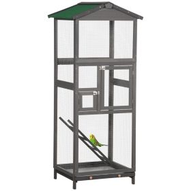 65 Outdoor Wooden Bird Cage for Finches Aviary with Tray 2 Doors Grey