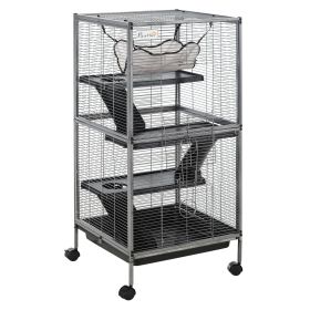 Large Metal Small Animal Cage with Hammock 4 Tiers & Removable Tray Gray Extra Space for Ferrets Chinchillas