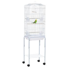 63" Large Bird Cage with Shelf, Handle, Metal Parrot Cage with Big Doors, White