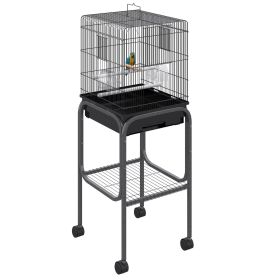 44.5 Black Metal Bird Cage with Stand Detachable Rolling Kit for Parakeets Cockatiel Canary Finch Lovebird Parrotlet