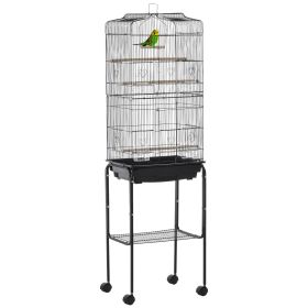 62 Metal Bird Cage Kit with Rolling Stand Storage Basket & Accessories Black