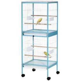 55" 2 In 1 Parrot Cage with Wheels, Bird Cage, Easy to clean Aviary, Parakeet House, Finches Budgies, Blue