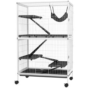 Rolling Small Pet Cage, 50" High with Hammock, Ideal for Ferrets & Chinchillas, 4 Access Doors, Silver