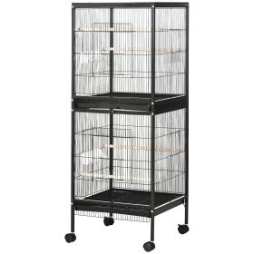 Mobile 55" Dual-Use Bird Cage Aviary for Finches Budgies with Easy Move Wheels Sleek Black