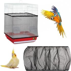 Adjustable Bird Cage Seed Catcher Net Cover Elastic Band Mesh Cover Black for Parrot Cages