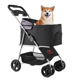 VEVOR Pet Stroller, 35 lbs Weight Capacity, Foldable Dog Stroller Cart, 4 Wheels Cats Pram with Detachable Carrier & Mesh Windows