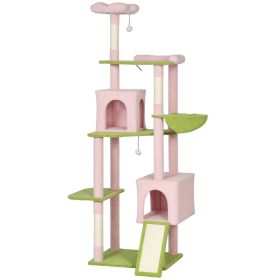 74" Flower Cat Tree, Large Cat Tower with Scratching Post & Board for Indoor Cats, Pink