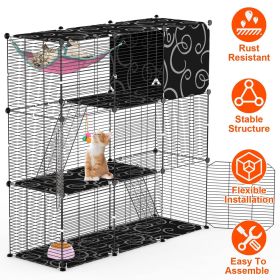 3-Tier Cat Cage Enclosure Indoor Cat Cage Playpen With Hammock Toy Ball Ladder DIY Iron Wire Cat House Kennels Crate For 1-2 Cats Ferret Rabbit S
