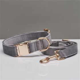 Multiple Colour Velvet Personalise Dog Collar Leash Set With Bow (Option: Grey set-M)