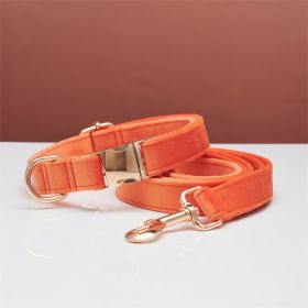Multiple Colour Velvet Personalise Dog Collar Leash Set With Bow (Option: Orange set-S)