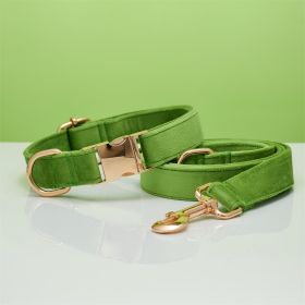 Multiple Colour Velvet Personalise Dog Collar Leash Set With Bow (Option: Green set-XS)