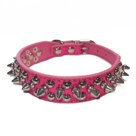 Spiked Studded Leather Dog Collar Rivets Pet Small Large Cat Pit Bull Adjustable (Color: Rose Sparkle, size: M)