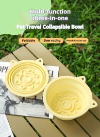 3-in-1 Pet Travel Collapsible Bowl Foldable Slow-Feeder With Strong Suction Cups  Portable Silicone Dog Bowl with Hook for Hanging on Collar/Back (Color: Blue, size: 650ml)