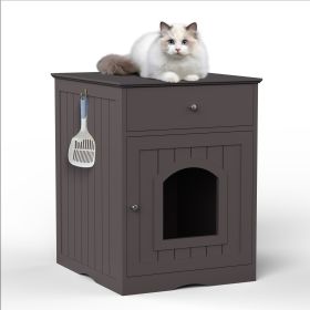 Wooden Pet House Cat Litter Box Enclosure with Drawer, Side Table, Indoor Pet Crate, Cat Home Nightstand (Color: brown, Material: Solid Wood)