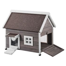 VEVOR Outdoor Cat House Wooden Feral Cat Shelter with Roof Door Flaps & Window (default: Default)